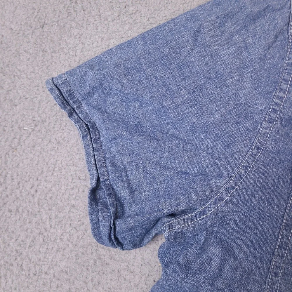 True Religion Shirt‎ Mens Large Blue Denim Chambray Short Sleeve Button Utility